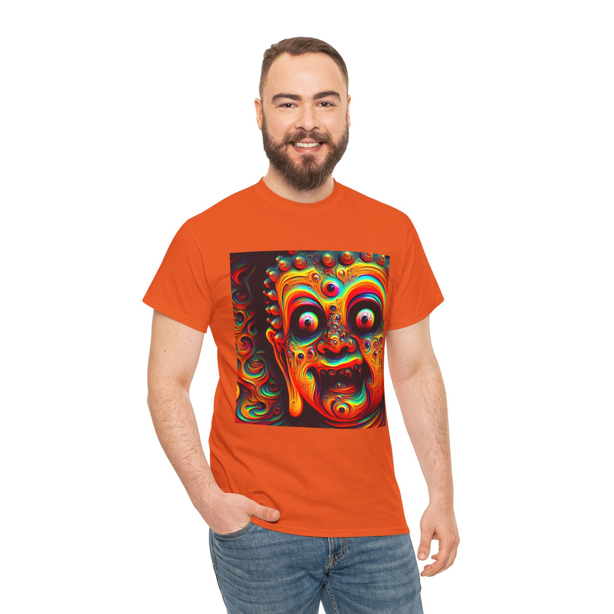 Vibrant Buddha Art Tee, Heavy Cotton T-Shirt, Unique Graphic Tee