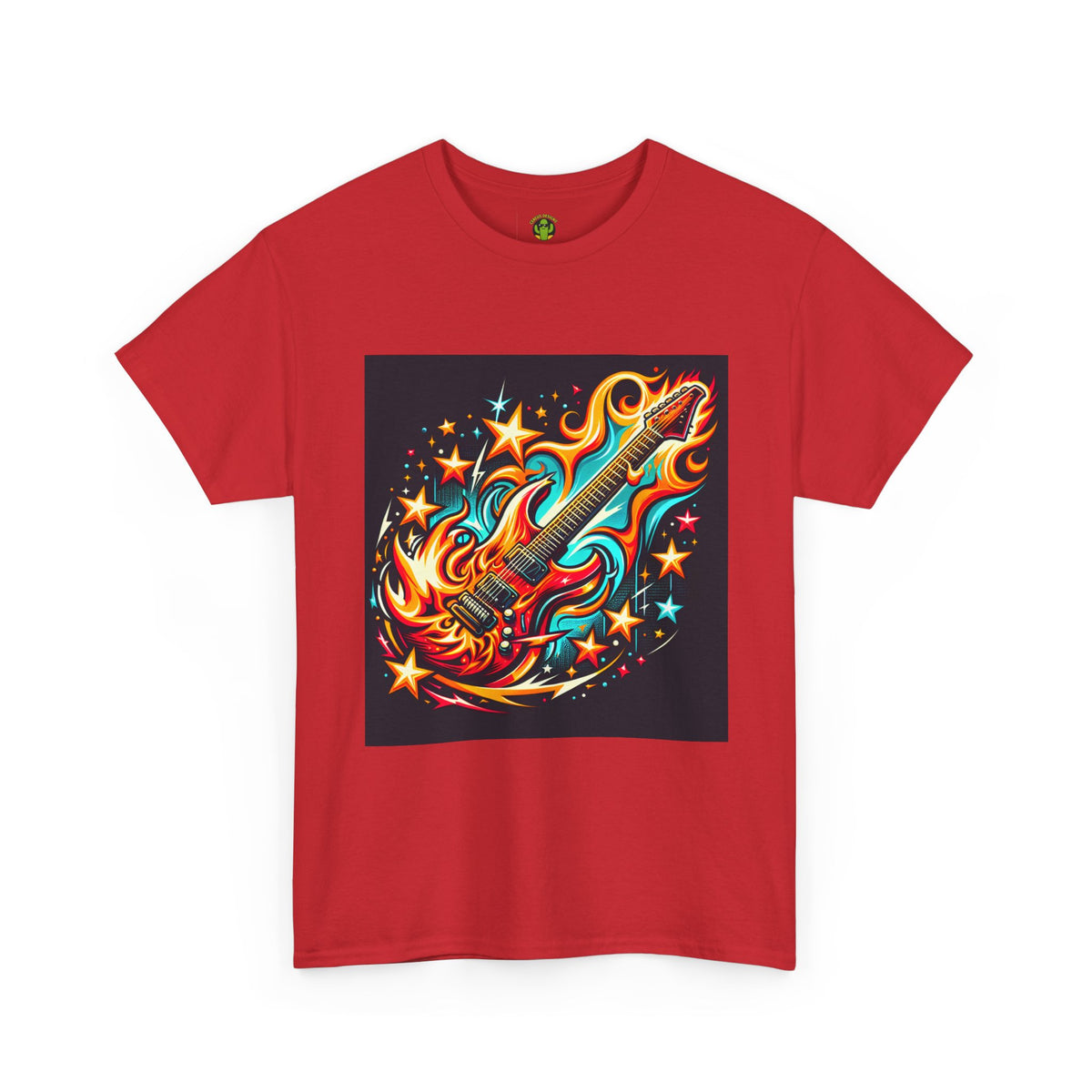 Flame Guitar Unisex Heavy Cotton Tee - Retro Rock Vibe Shirt