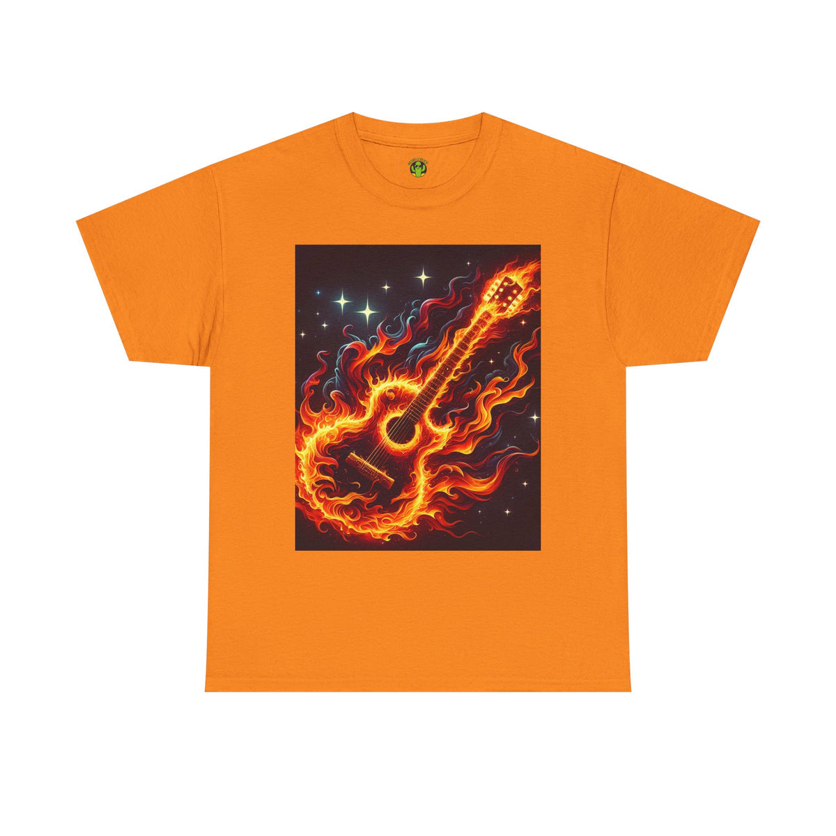 Flaming Guitar Heavy Cotton Tee – Perfect for Music Lovers