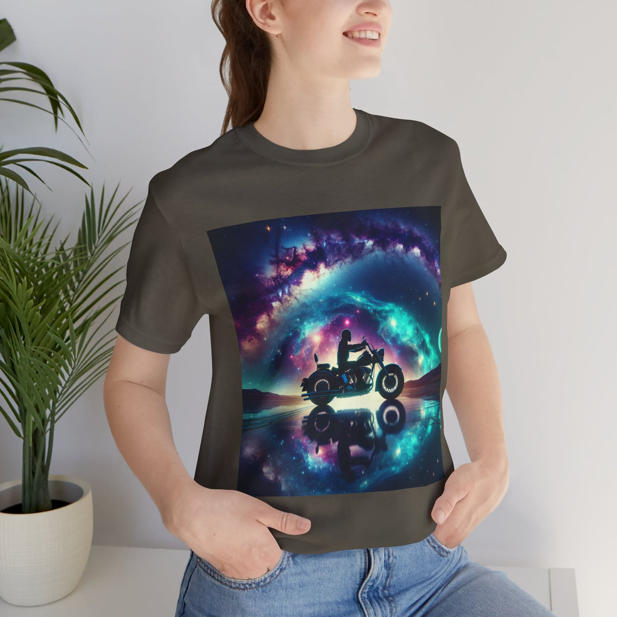 Galactic Biker Tee: Cosmic Shirt, Trendy Apparel