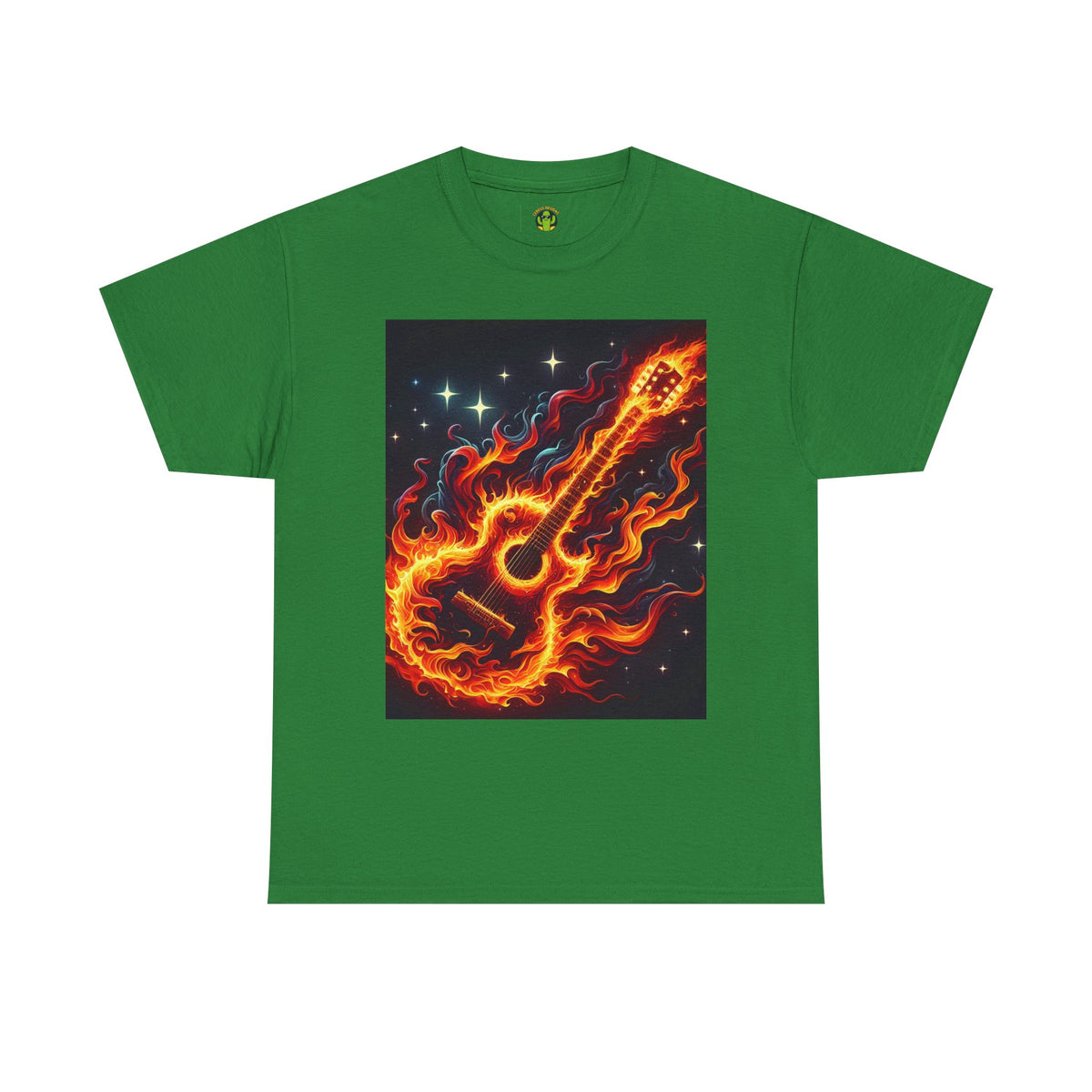 Flaming Guitar Heavy Cotton Tee – Perfect for Music Lovers