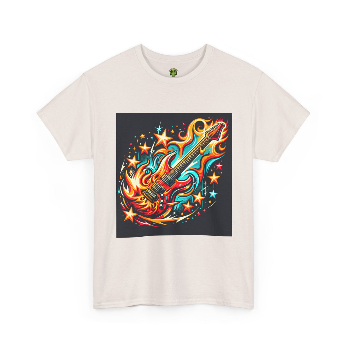 Flame Guitar Unisex Heavy Cotton Tee - Retro Rock Vibe Shirt