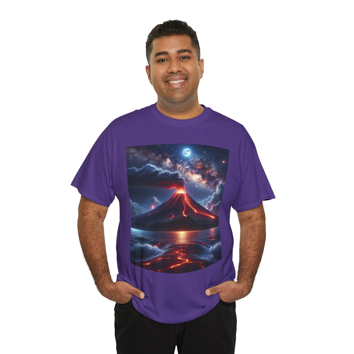 Volcano Sunset Unisex Heavy Cotton Tee - Graphic T-Shirt for Nature Lovers
