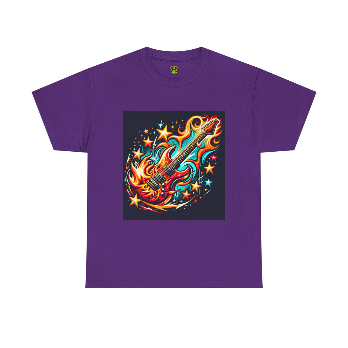 Flame Guitar Unisex Heavy Cotton Tee - Retro Rock Vibe Shirt