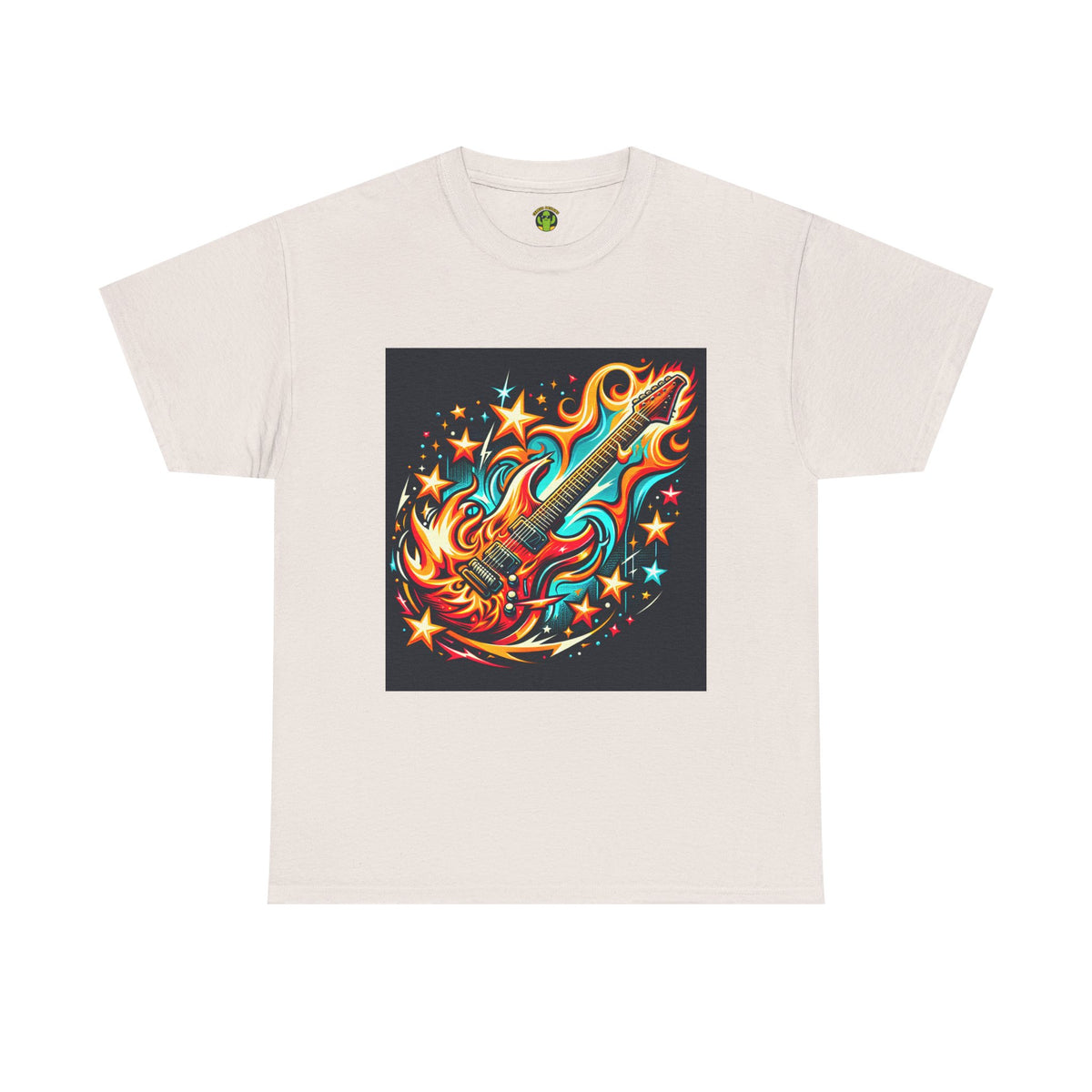 Flame Guitar Unisex Heavy Cotton Tee - Retro Rock Vibe Shirt
