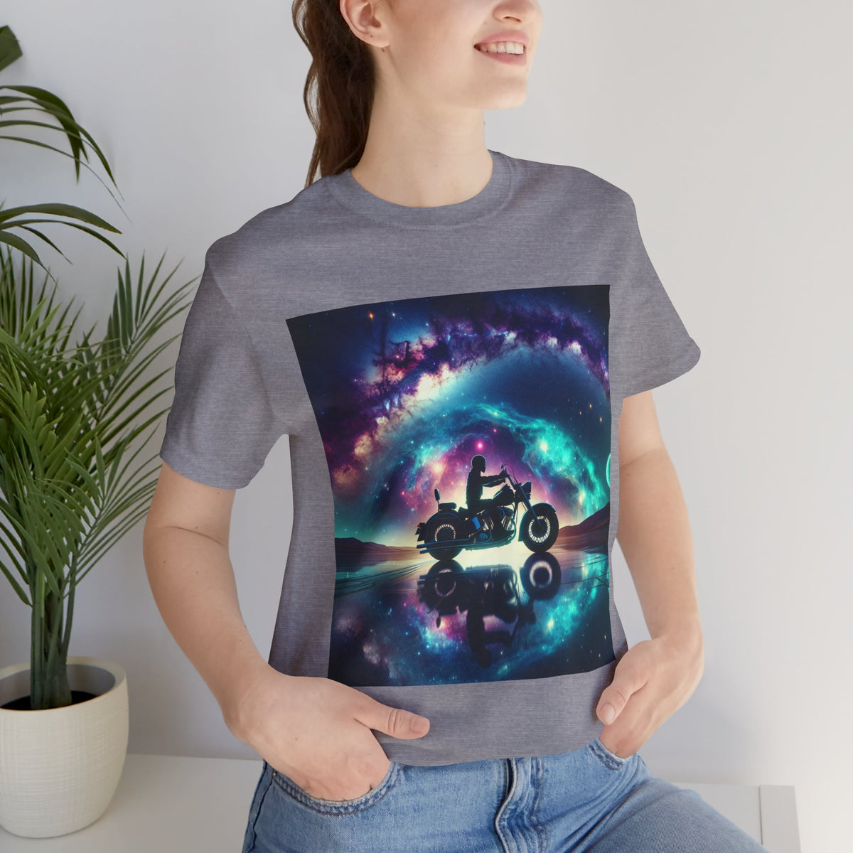 Galactic Biker Tee: Cosmic Shirt, Trendy Apparel