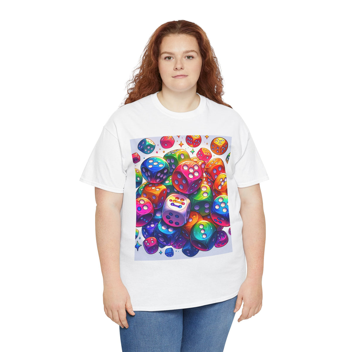 Colorful Dice Heavy Cotton Tee - Fun Gaming Tee for Casual Wear