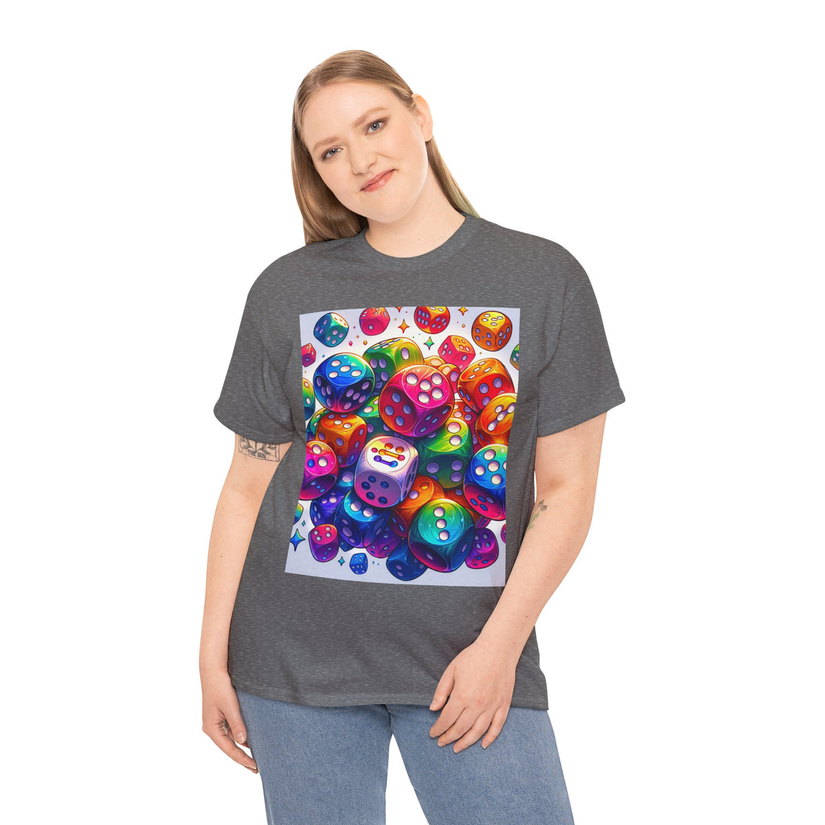 Colorful Dice Heavy Cotton Tee - Fun Gaming Tee for Casual Wear