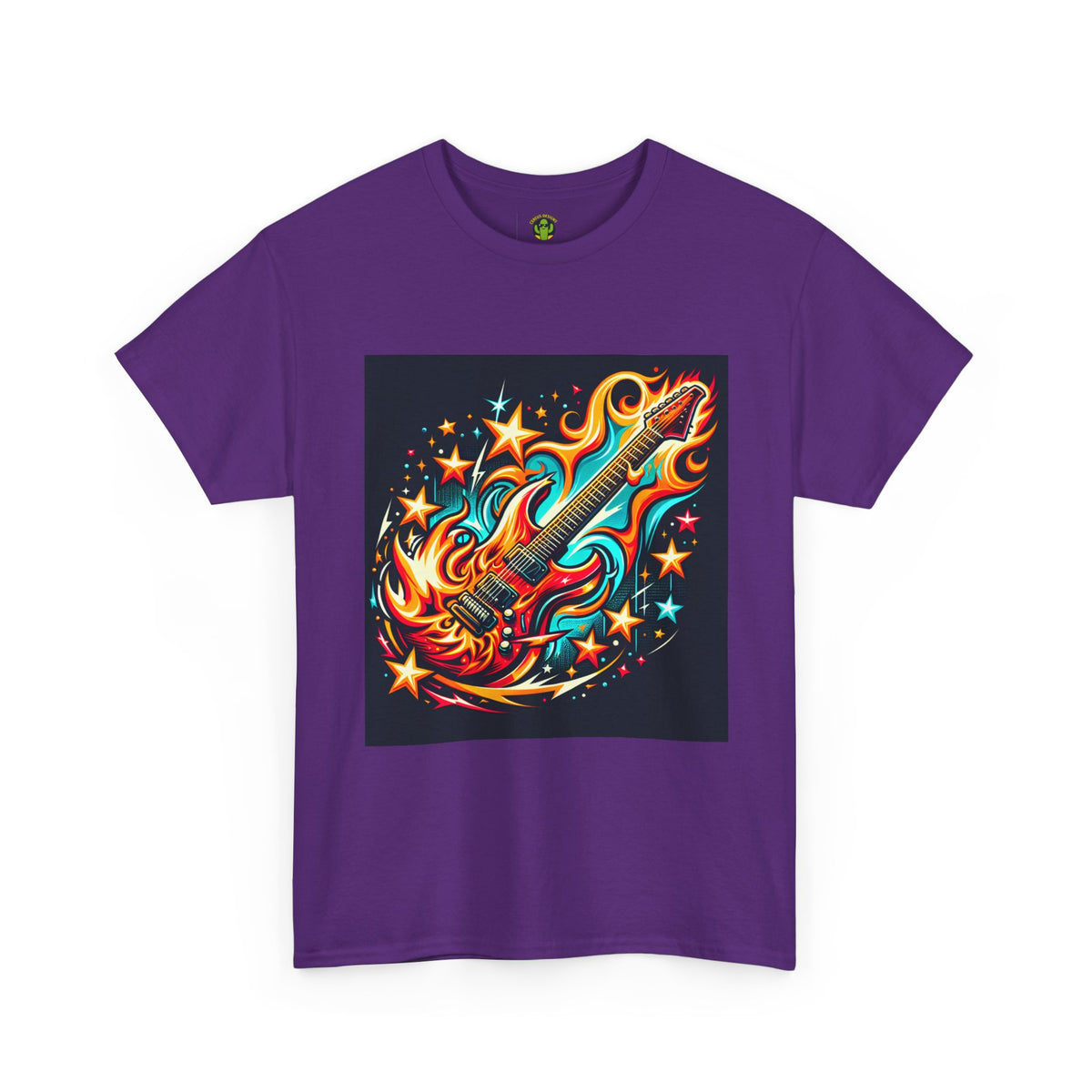 Flame Guitar Unisex Heavy Cotton Tee - Retro Rock Vibe Shirt