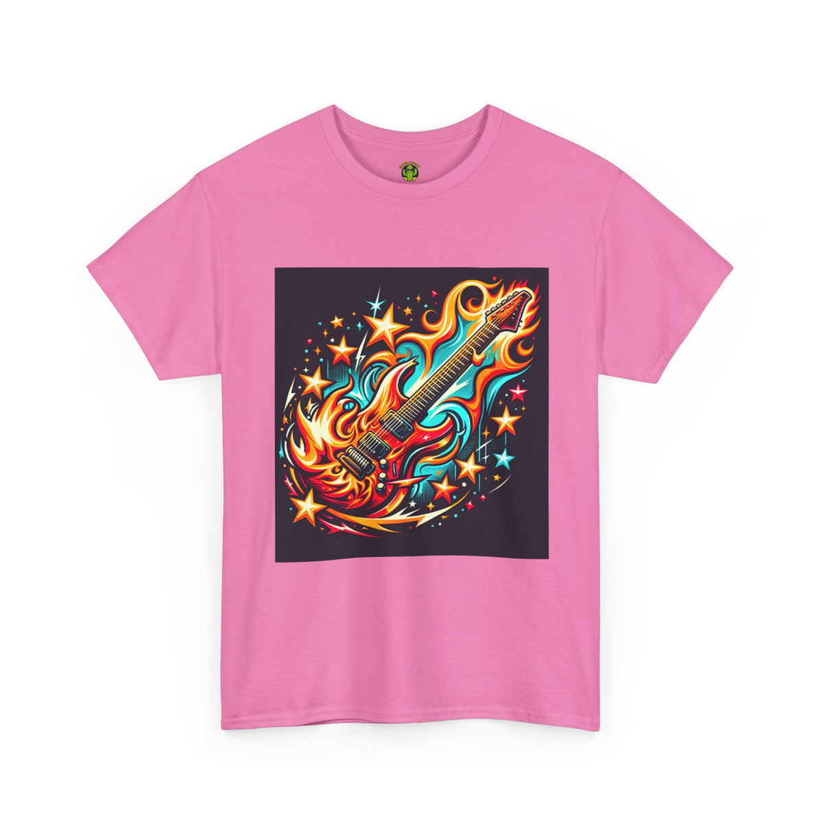 Flame Guitar Unisex Heavy Cotton Tee - Retro Rock Vibe Shirt