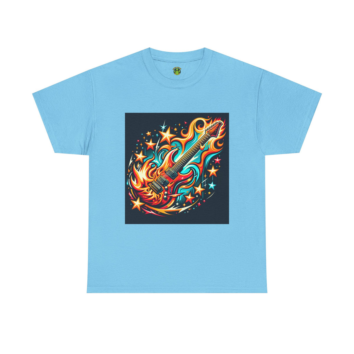 Flame Guitar Unisex Heavy Cotton Tee - Retro Rock Vibe Shirt