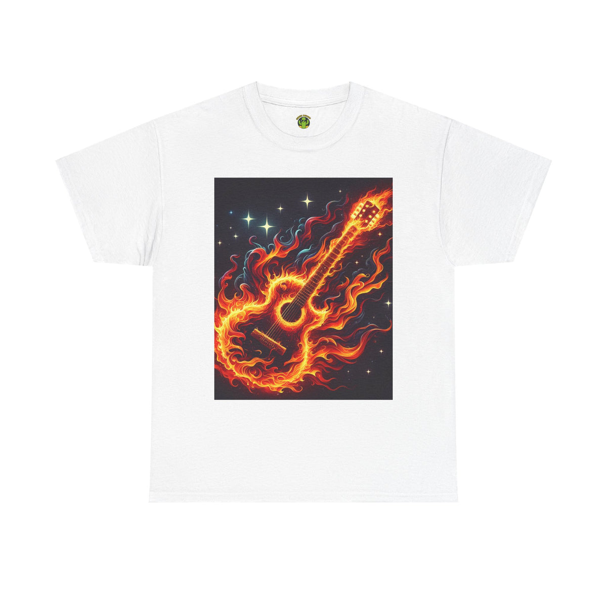 Flaming Guitar Heavy Cotton Tee – Perfect for Music Lovers