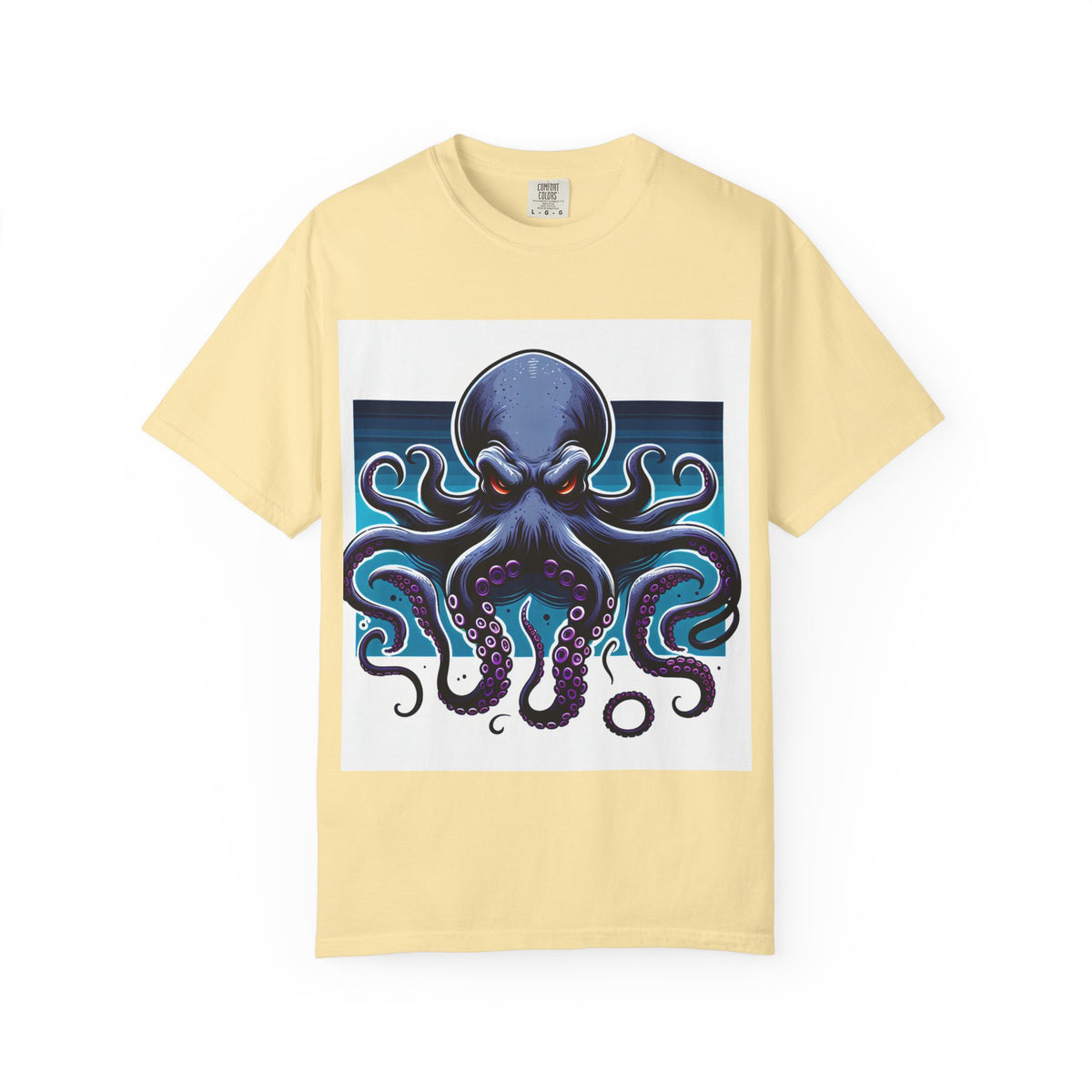 Ocean-Inspired Unisex Garment-Dyed T-Shirt with Octopus Design