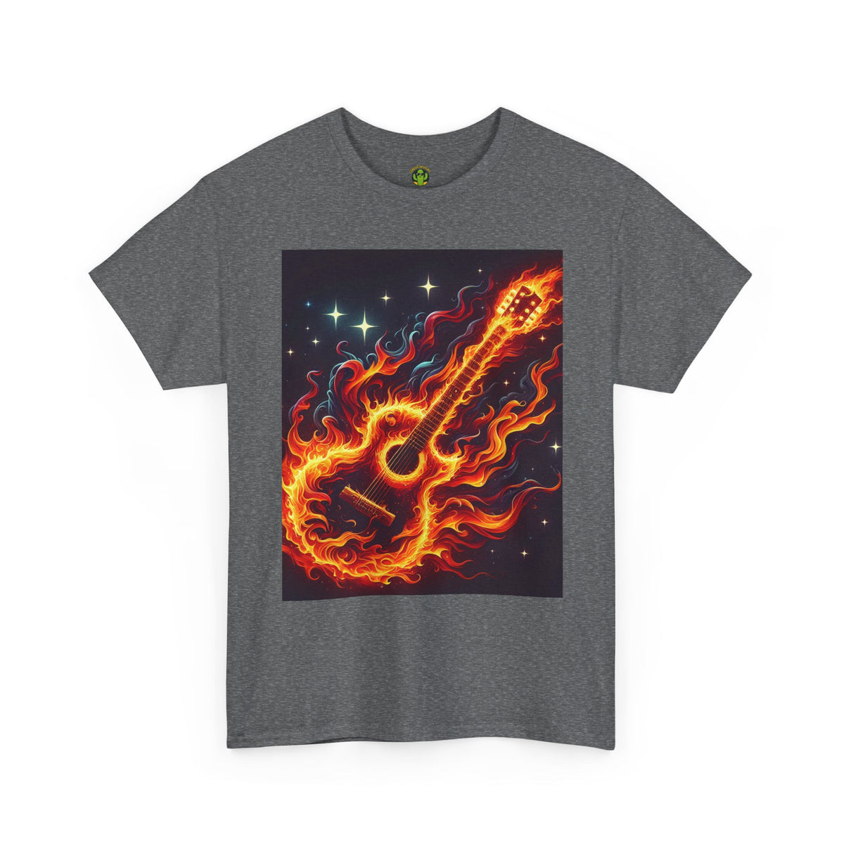 Flaming Guitar Heavy Cotton Tee – Perfect for Music Lovers