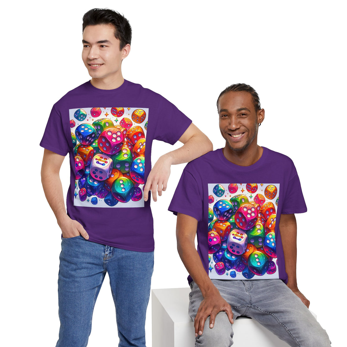 Colorful Dice Heavy Cotton Tee - Fun Gaming Tee for Casual Wear
