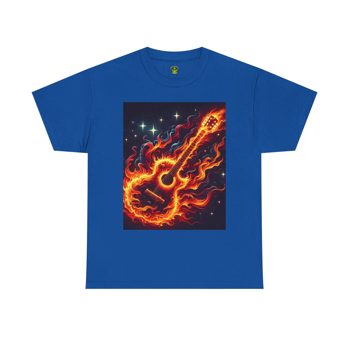 Flaming Guitar Heavy Cotton Tee – Perfect for Music Lovers
