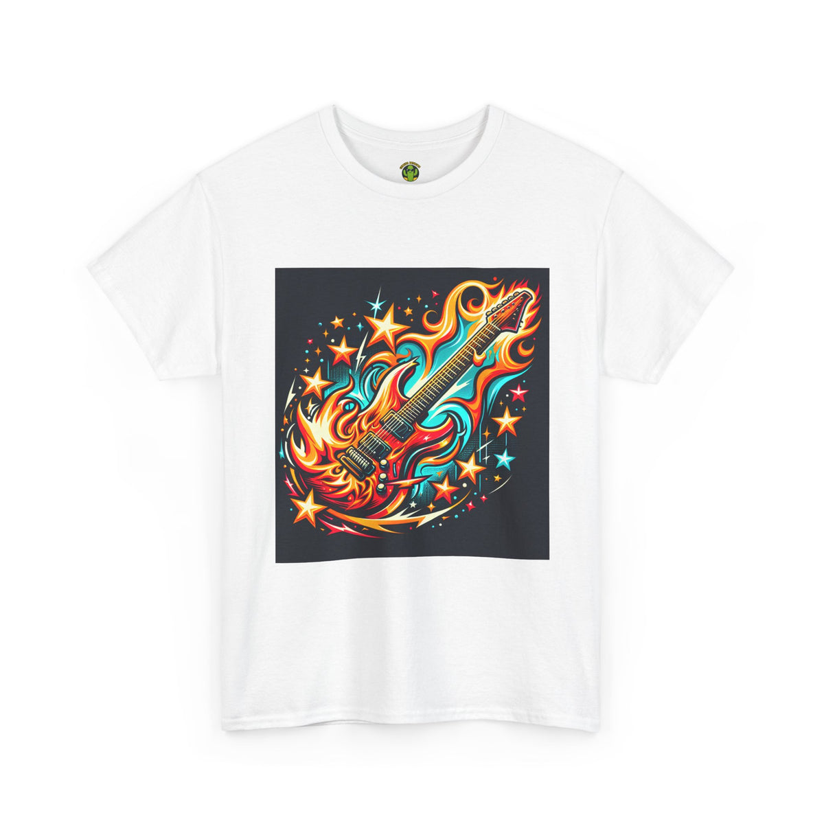 Flame Guitar Unisex Heavy Cotton Tee - Retro Rock Vibe Shirt