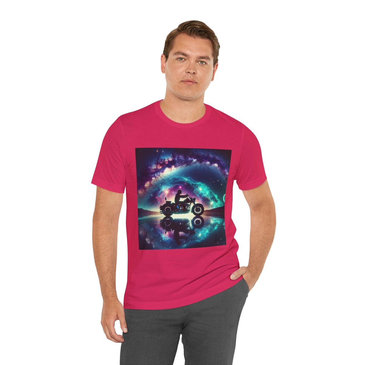 Galactic Biker Tee: Cosmic Shirt, Trendy Apparel