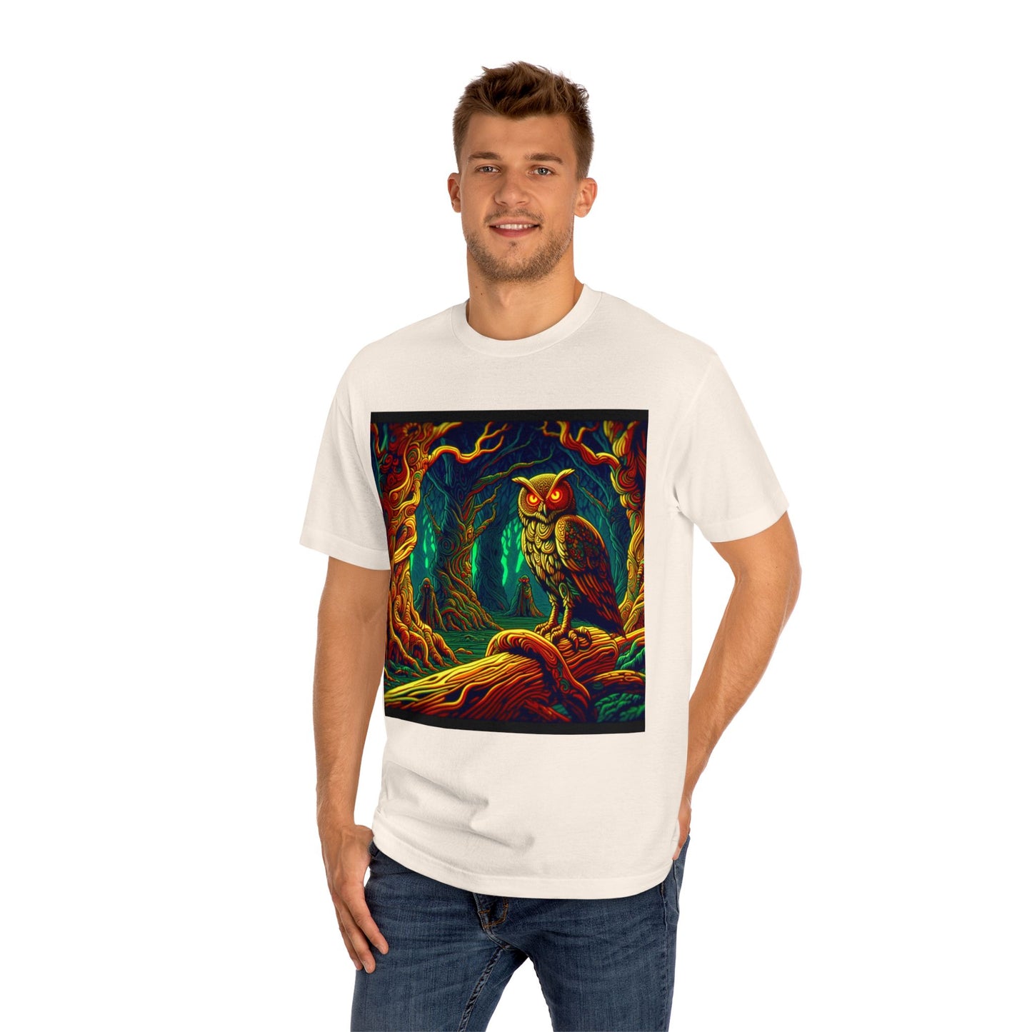 Vibrant Owl Unisex Tee - Artful Forest Design, Nature Lover Gift, Graphic Tee for Events, Eco-Friendly Fashion, Unique Art Apparel
