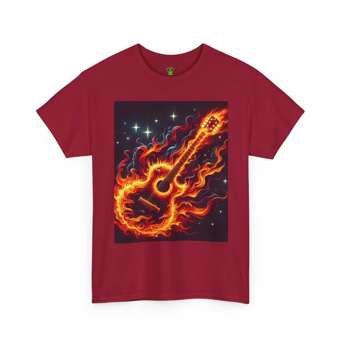 Flaming Guitar Heavy Cotton Tee – Perfect for Music Lovers