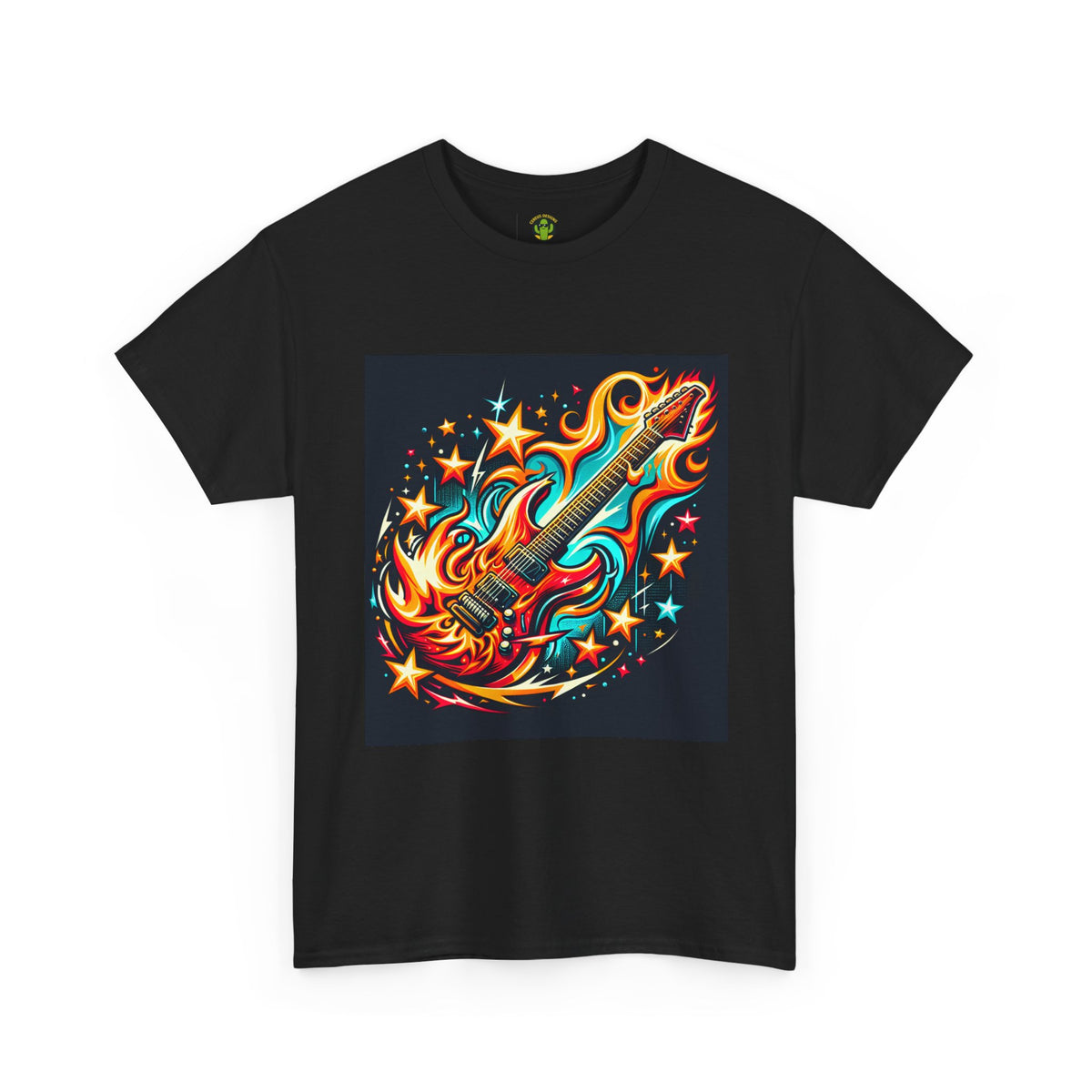 Flame Guitar Unisex Heavy Cotton Tee - Retro Rock Vibe Shirt